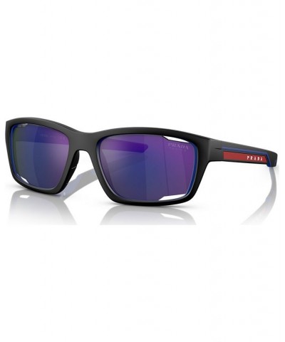 Men's Sunglasses PS 04YS57-Z Matte Black/Blue $108.30 Mens