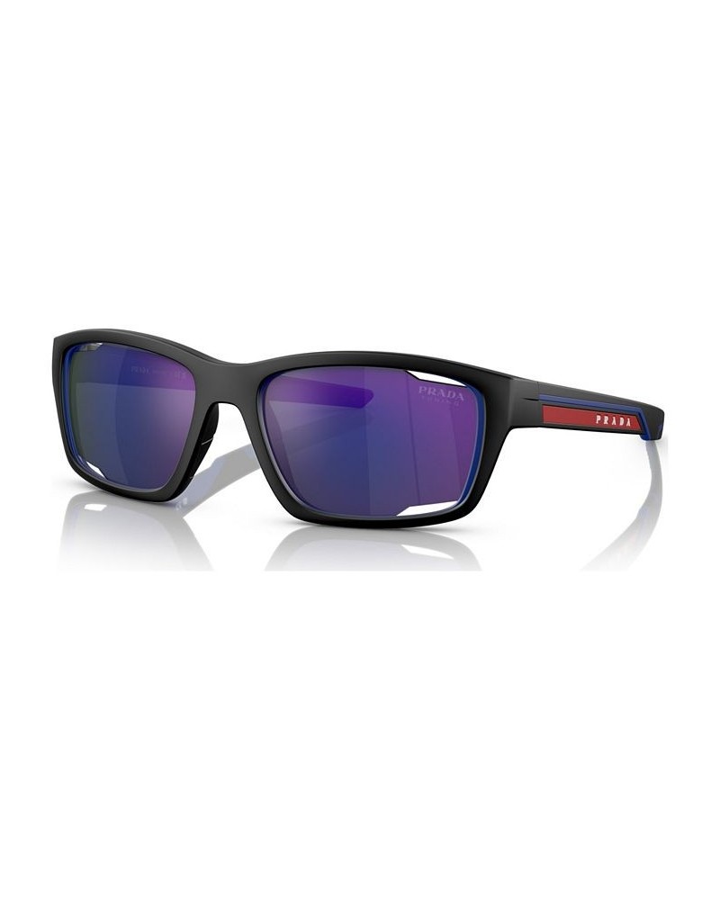 Men's Sunglasses PS 04YS57-Z Matte Black/Blue $108.30 Mens