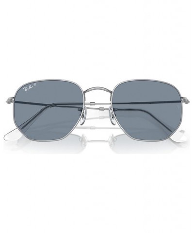 Unisex Polarized Sunglasses Hexagonal Flat Lenses Silver-Tone $53.25 Unisex